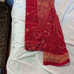 2 Saree Fabric Pieces, Beautiful, Red